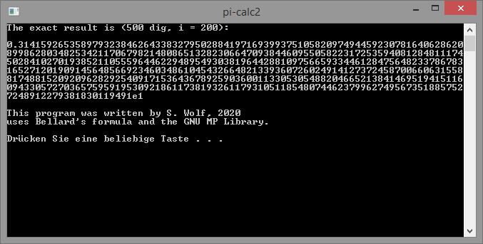 Kreiszahl Pi Berechnung Version 2, Bellard-Reihe (2020)